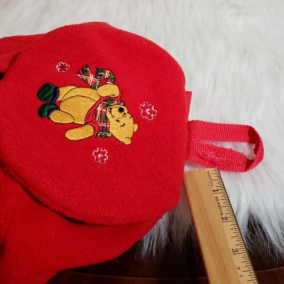 Y2K Cozy Day DISNEY STORE Winnie The Pooh Fleece Red Embroidered Backpack rvhtf - Picture 4 of 13